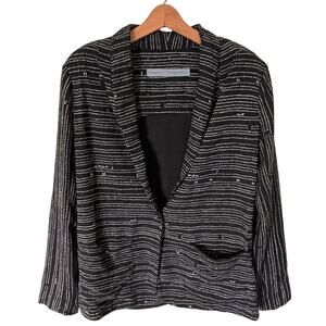 RAQUEL ALLEGRA Abstract Blazer Black Jacket Long Sleeves Relaxed Pockets 2 EUC